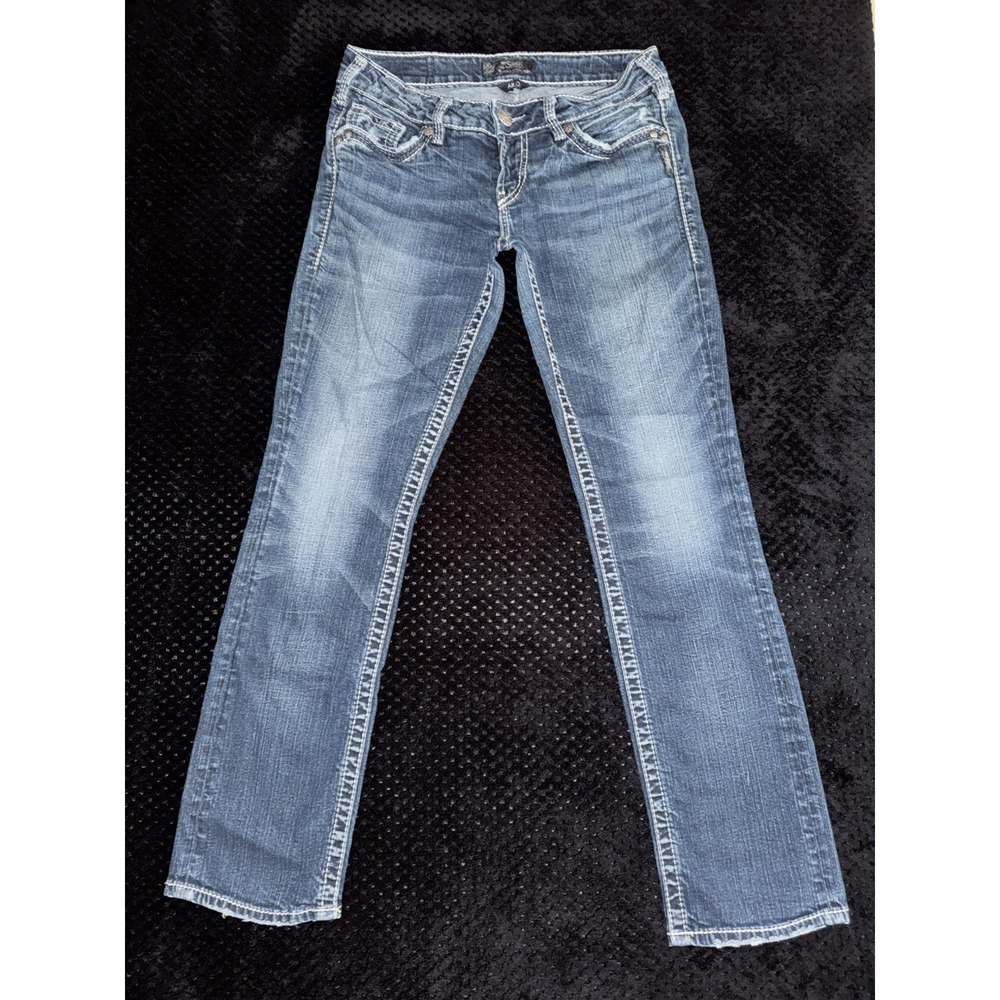 Silver Jeans Co Women's Aiko Mid Rise Jeans Blue Dark Wash Size 28
